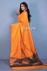Honey yellow paithani silk saree with blouse piece orange saree dark border 4