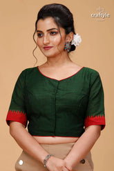 Hunter green pure cotton blouse - handmade kantha patchwork woman dark green blouse red 1