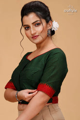 Hunter green pure cotton blouse - handmade kantha patchwork woman dark green blouse red 3