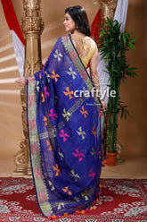 Indigo blue handloom cotton saree blue saree colorful geometric patterns 4