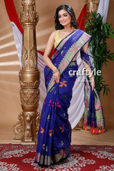 Indigo blue handloom cotton saree blue patterned saree 1