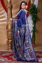 Indigo Blue Traditional Silk Kantha Saree-Craftyle