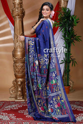 Indigo blue traditional silk kantha saree blue floral patterned saree 3
