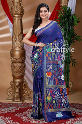 Indigo blue traditional silk kantha saree blue embroidered saree 1