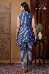Indigo blue white designer dress with straight pant and top blue white patterned women’s suit 4