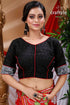 Ink black designer cotton blouse black blouse red trim 1