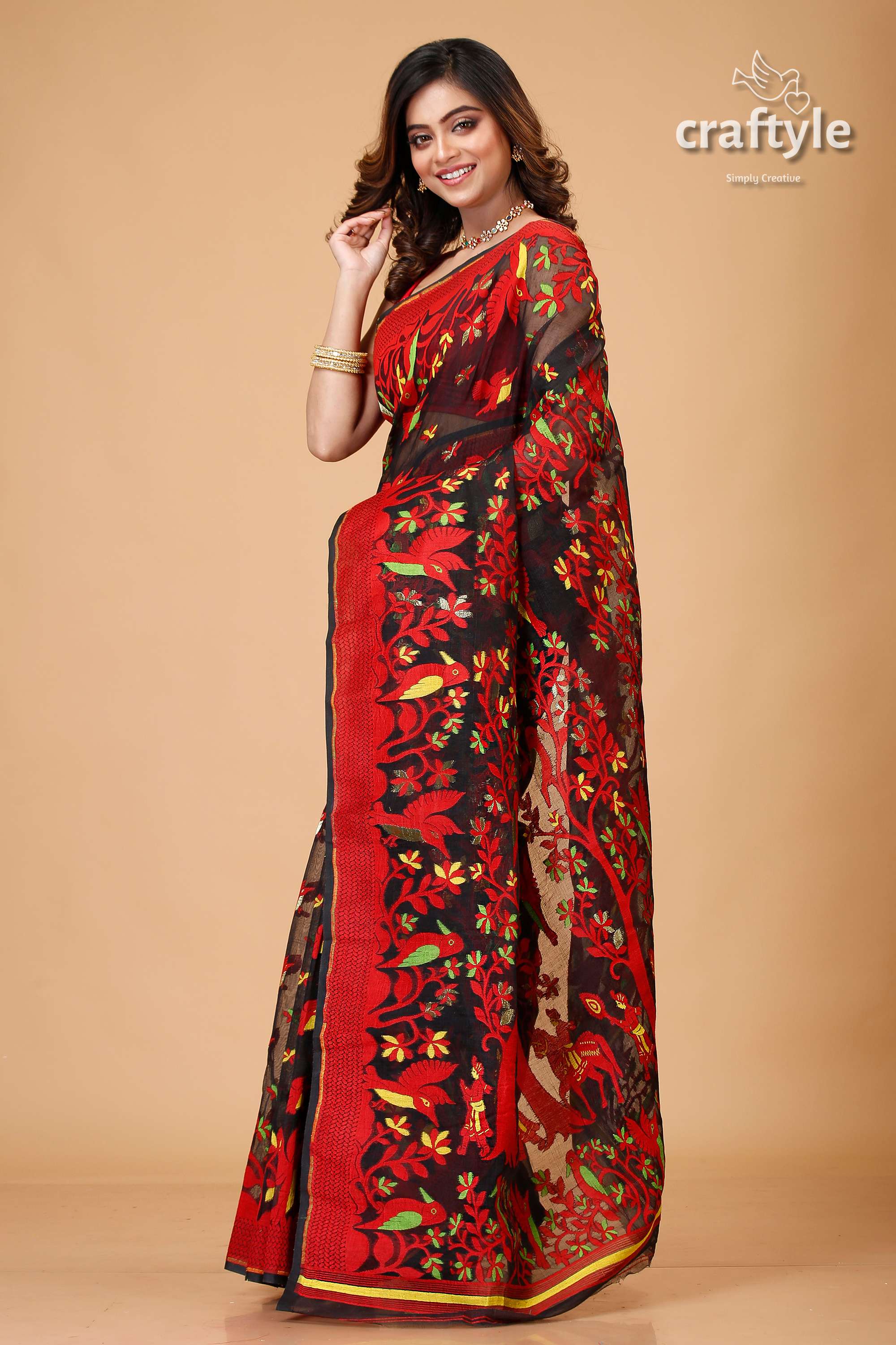 Ink Black Dhakai Jamdani Saree-Craftyle