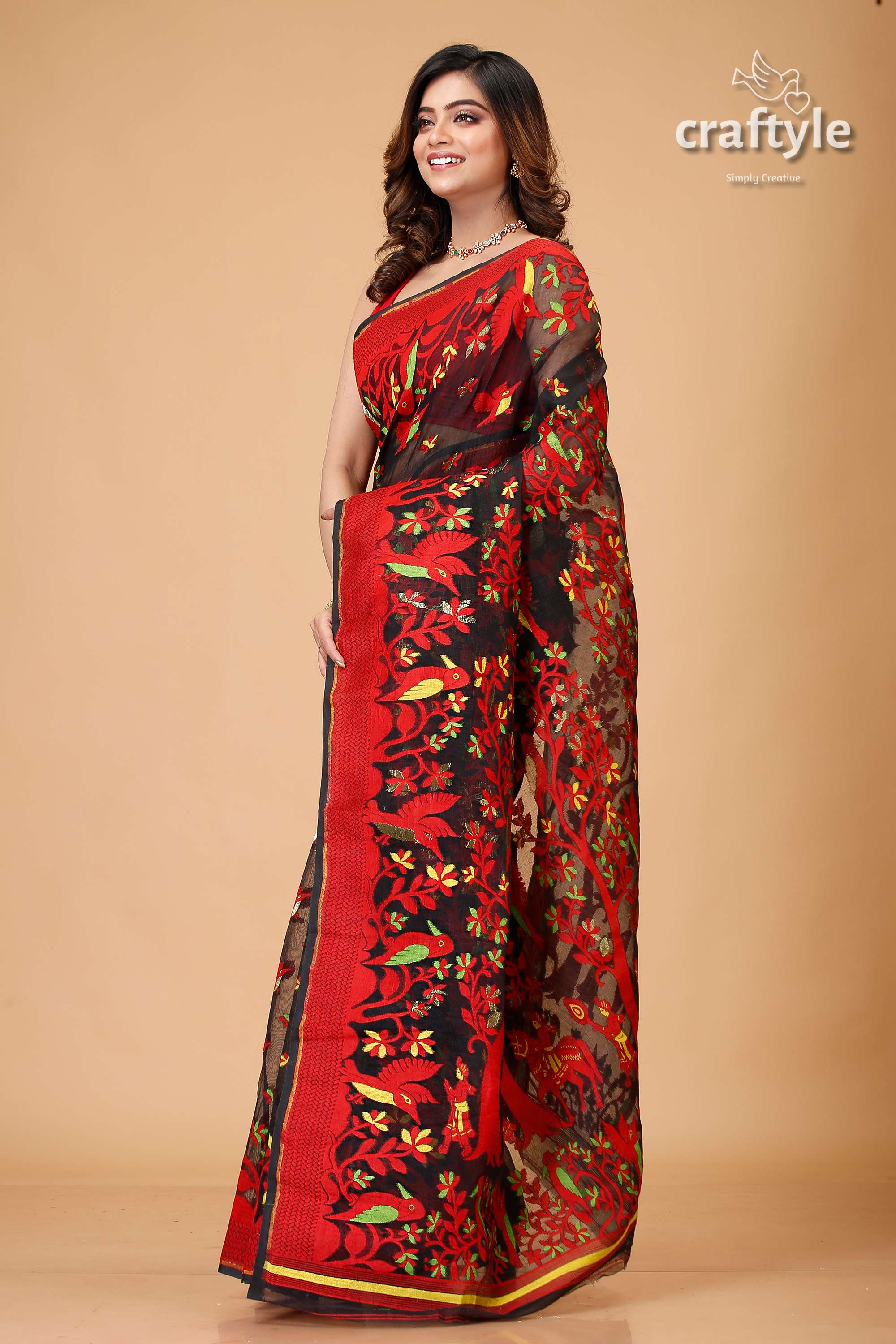Ink Black Dhakai Jamdani Saree-Craftyle