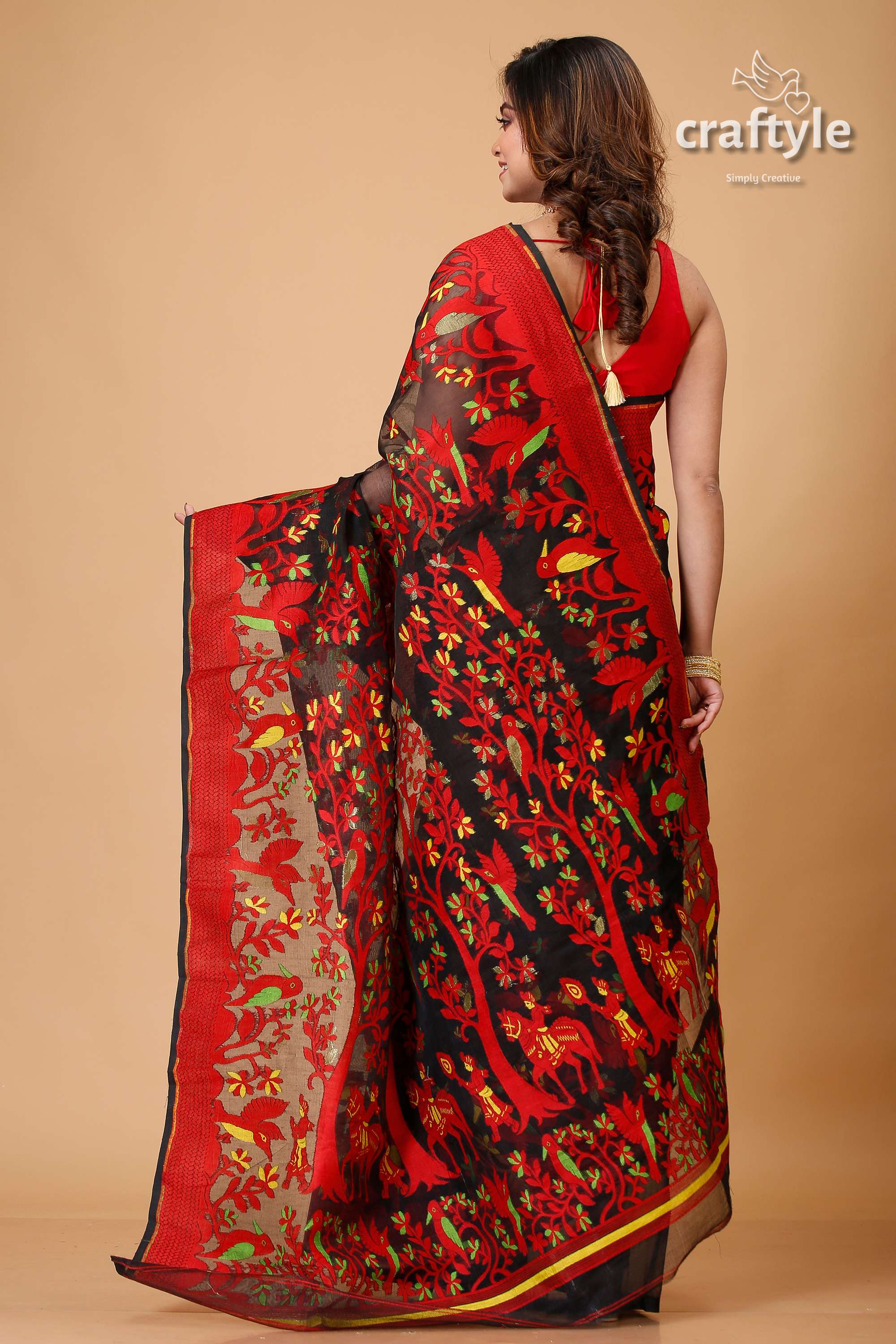 Ink Black Dhakai Jamdani Saree-Craftyle