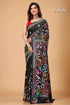 Ink black flower pattern multithread kantha silk sari black saree colorful floral embroidery 1