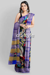 Ink black tussar kalamkari saree - hand painted zari border pure fabric woman patterned saree 4