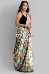 Instrumental design hand painted pure tussar kalamkari sari woman floral saree 3