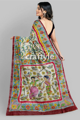 Instrumental design hand painted pure tussar kalamkari sari painted saree floral musical instrument 6