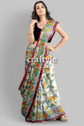 Instrumental design hand painted pure tussar kalamkari sari woman floral-patterned saree 4