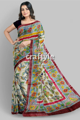 Instrumental design hand painted pure tussar kalamkari sari woman floral-patterned saree 5