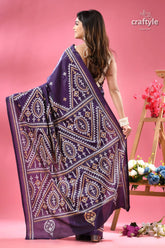 Jacarta silk gujrati stitch saree for women deep purple saree intricate white 5