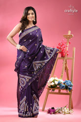 Jacarta silk gujrati stitch saree for women dark purple saree intricate white 4