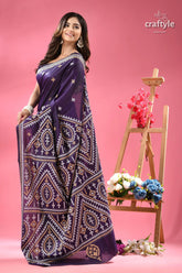 Jacarta silk gujrati stitch saree for women woman dark purple saree intricate 6