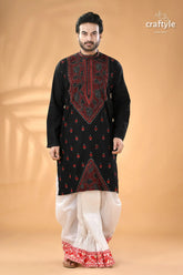 Jade black and red kantha work cotton kurta for men black men’s kurta intricate red 1