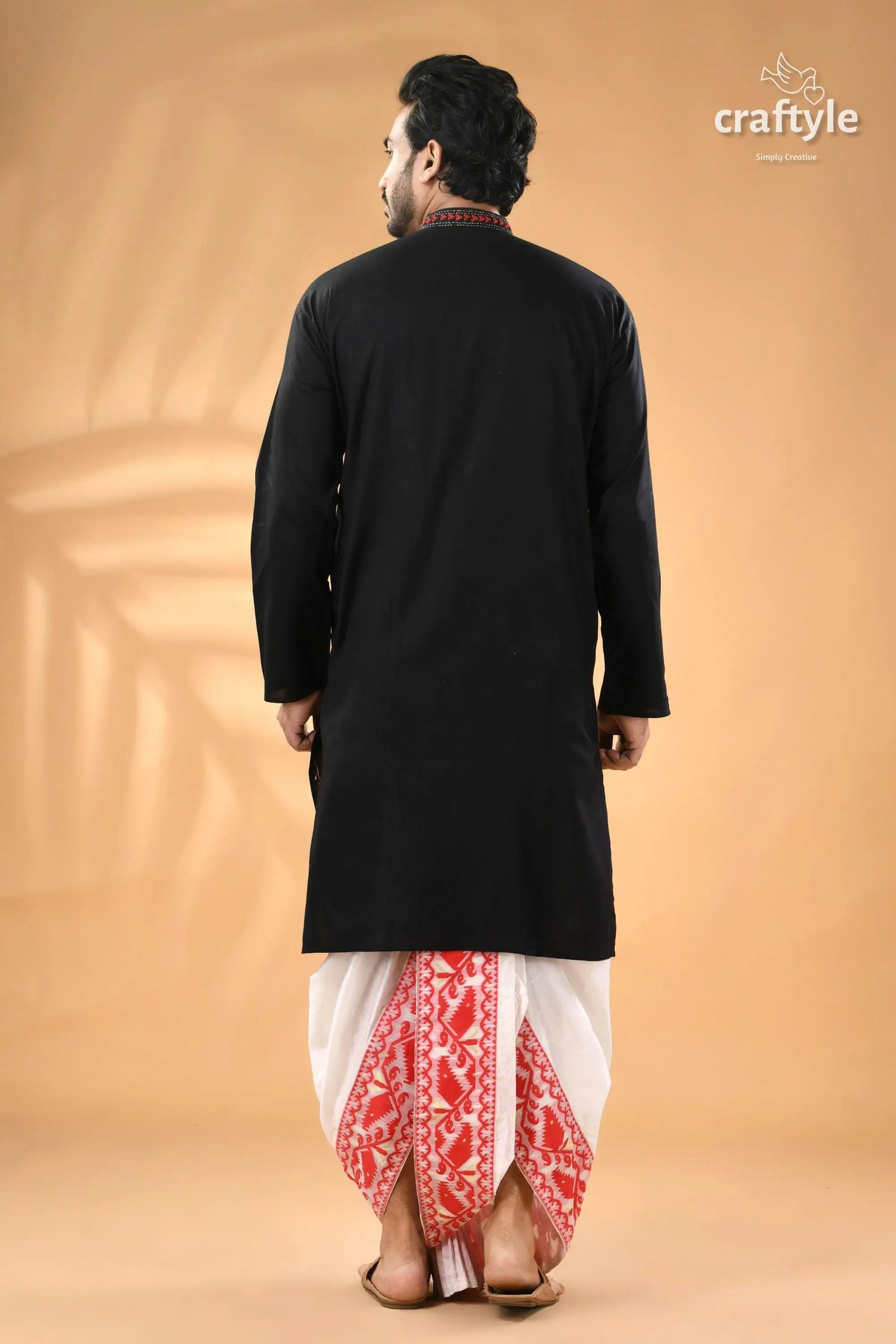 Jade black and red kantha work cotton kurta for men man black kurta white red 6