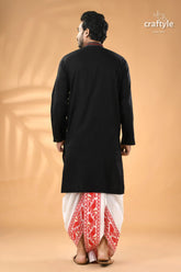 Jade black and red kantha work cotton kurta for men man black kurta white red 6