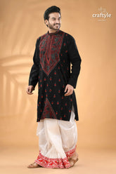 Jade black and red kantha work cotton kurta for men man black embroidered kurta white 4