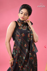 Jade black ethnic silk kantha stitched saree black kantha embroidered silk saree 2