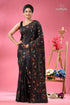 Jade black ethnic silk kantha stitched saree black silk saree colorful leaf 1