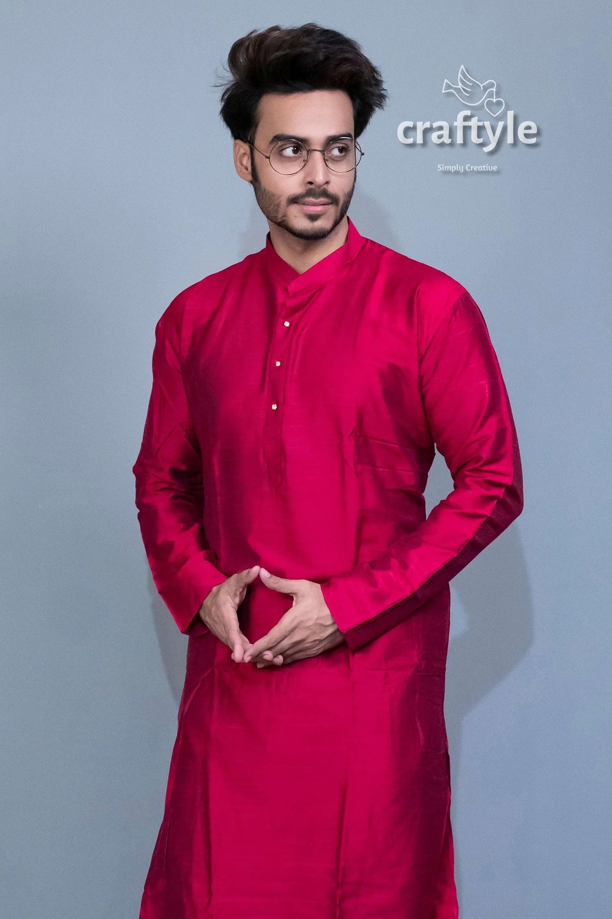 Jam color mens silk kurta - ethnic party wear red 4