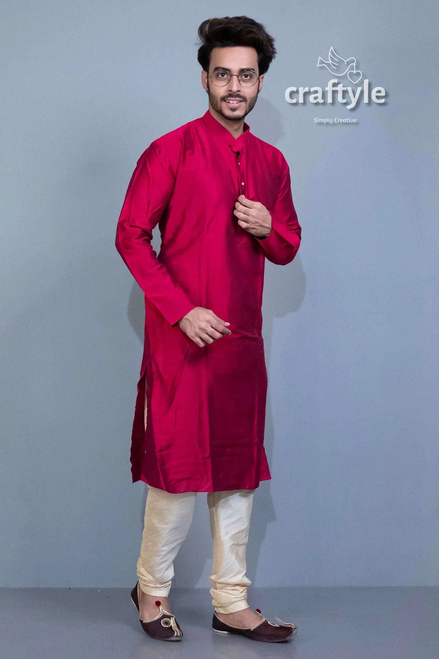 Jam color mens silk kurta ethnic party wear maroon kurta pajama set 2
