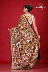 Judge grey lotus motif exquisite silk kantha stitch saree brown floral patterned saree 5