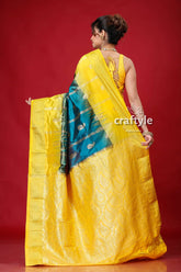 Jungle green and yellow soft silk kanjivaram saree yellow teal saree 5