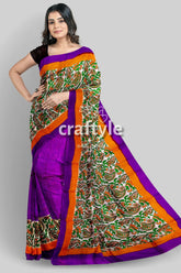 Kalka design lavender hand block print pure mulberry silk saree woman purple patterned saree 3