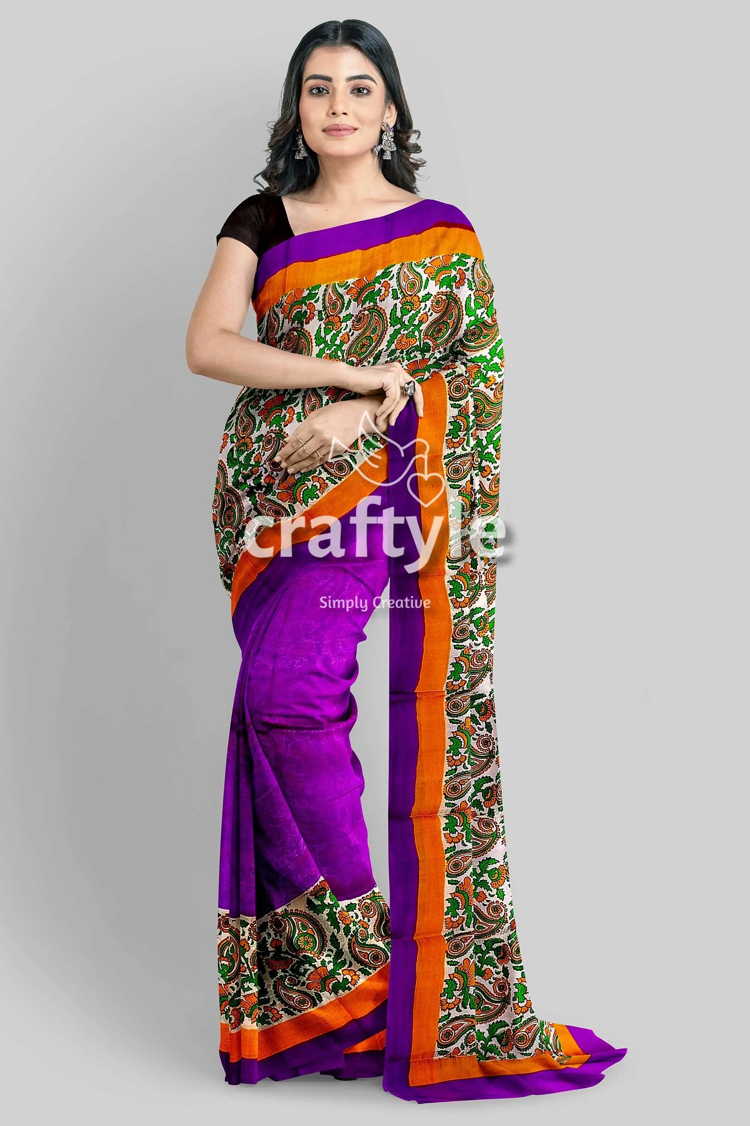 Kalka design lavender hand block print pure mulberry silk saree woman purple patterned saree 5