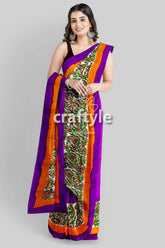 Kalka design lavender hand block print pure mulberry silk saree woman purple orange saree 4