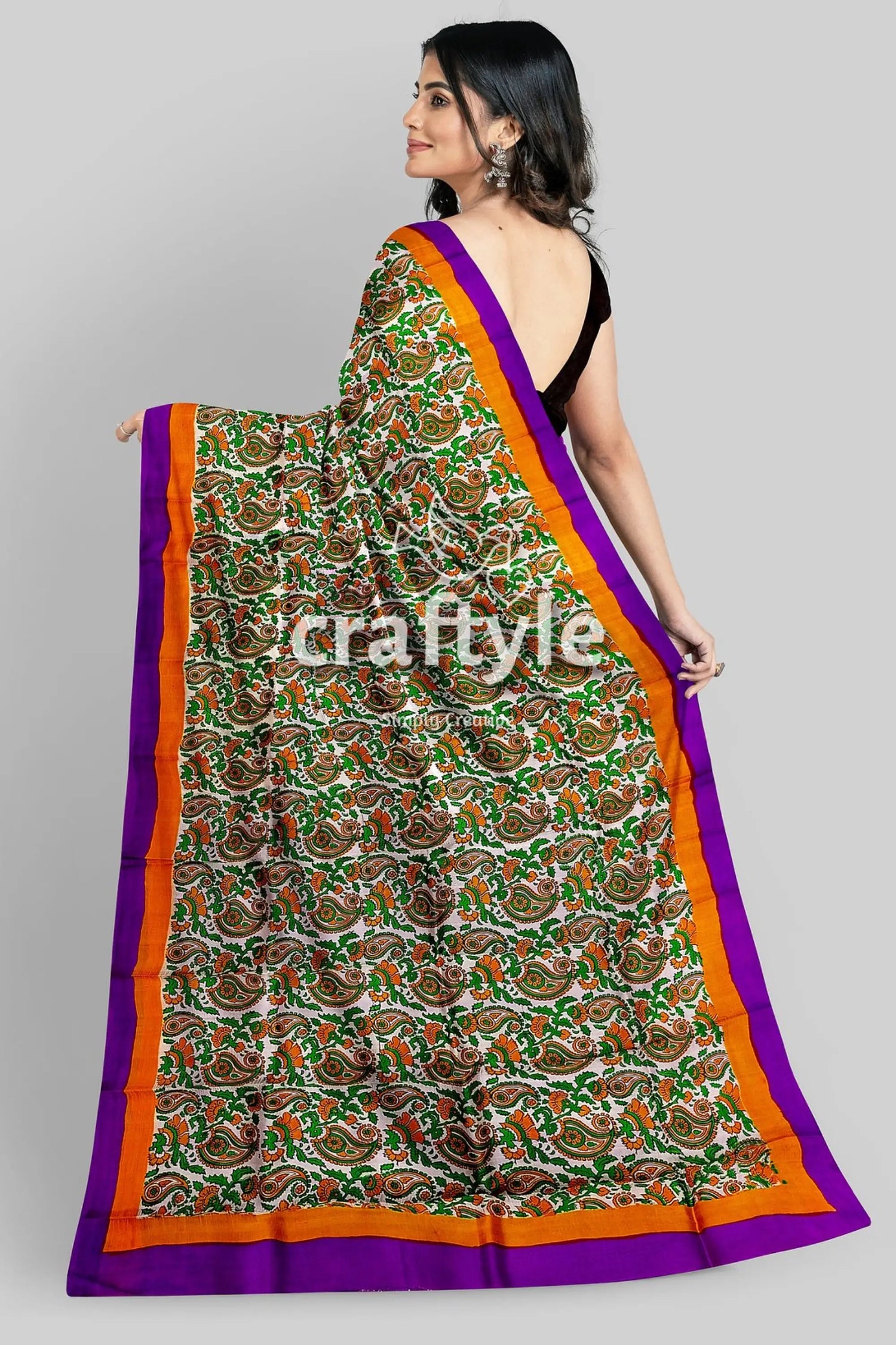Kalka design lavender hand block print pure mulberry silk saree patterned saree colorful borders 6