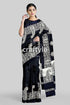 Kalka motif mulberry pure silk saree ink black and white hand block print black white paisley saree 1