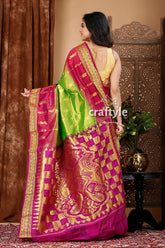 Kelly green and dark magenta kanjivaram silk saree pink green silk saree 5