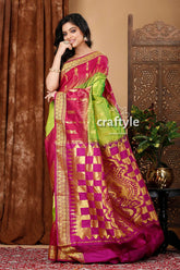 Kelly green and dark magenta kanjivaram silk saree pink green silk saree gold 4