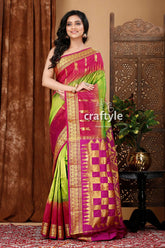 Kelly green and dark magenta kanjivaram silk saree woman pink green saree 1