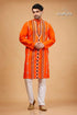Kutch design vivid orange kantha stitch cotton panjabi for men orange embroidered kurta 1