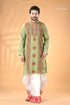 Laurel green kantha embroidery work cotton kurta for men men’s green embroidered kurta white 1