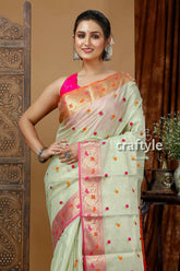 Laurel green tissue organza soft silk saree - ethnic wear woman light green saree pink 2