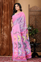 Lavender purple-pink traditional handloom jamdani sari pink gray patterned saree 4