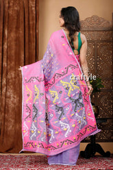 Lavender purple-pink traditional handloom jamdani sari pink lavender embroidered saree 5