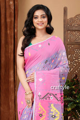 Lavender purple-pink traditional handloom jamdani sari pink lavender patterned saree 2