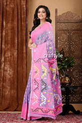 Lavender purple-pink traditional handloom jamdani sari pink lavender patterned saree 3