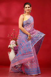 Lavender rose traditional handloom jamdani sari woman pink blue saree 4