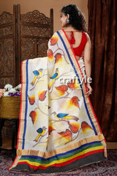 Leaf & bird motif hand painted kerala cotton saree hand-painted bird leaf saree 5