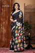 Leaf design exclusive black hand batik pure cotton saree black floral-patterned saree 1
